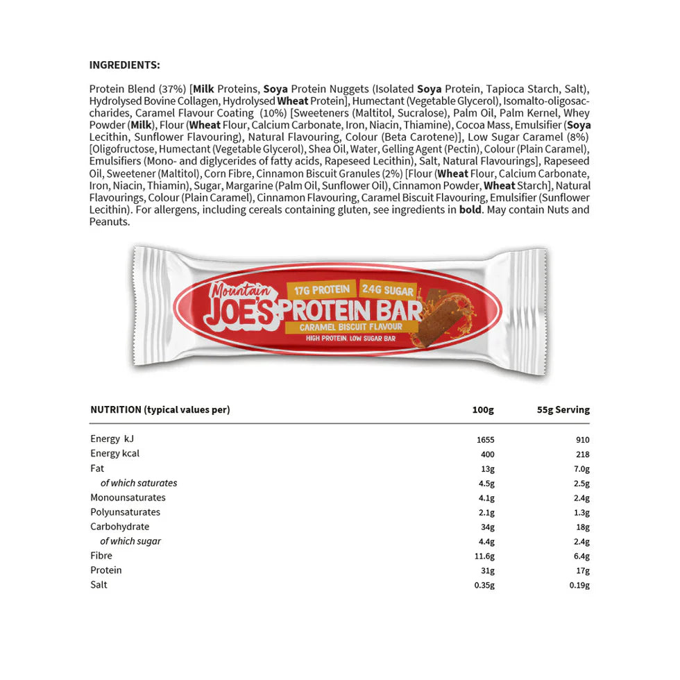 Mountain Joe's Protein Bar - 12 x 55 g Caramel Biscuit
