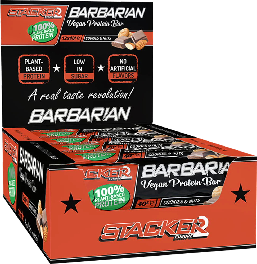 Stacker2 Barbarian Vegan Protein Bar - 12 x 40 g Cookies & Nuts