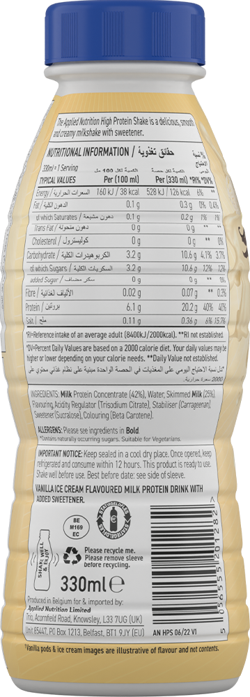 Applied Nutrition High Protein Shake - 8 x 330 ml Vanilla Ice Cream
