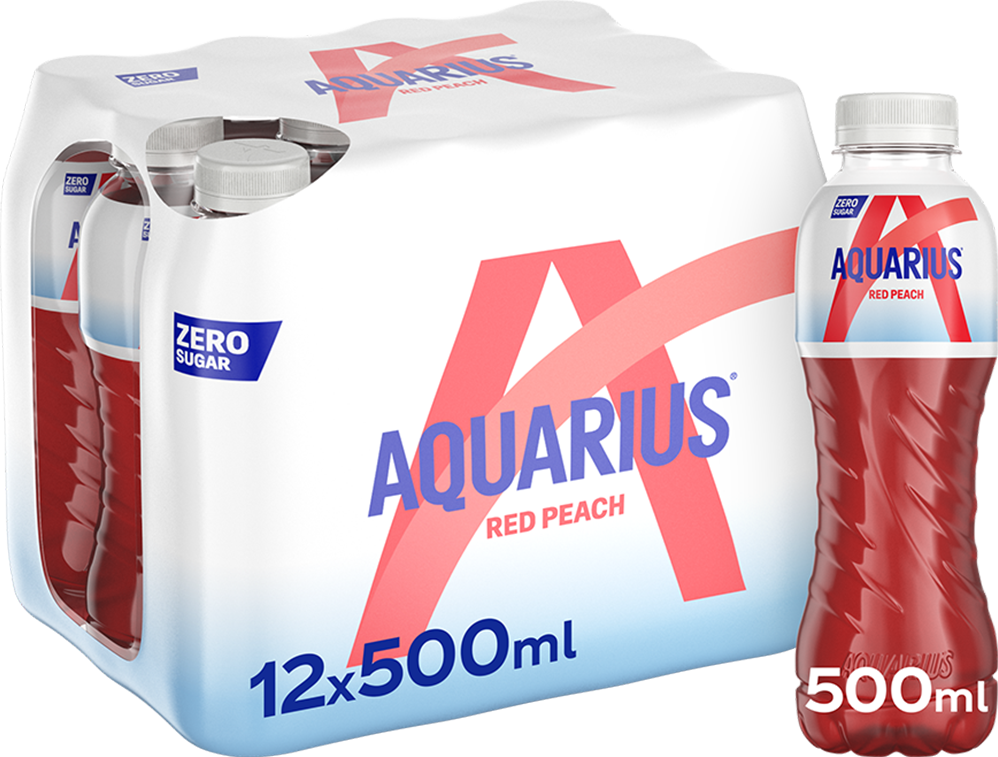 Aquarius Zero Sugar - 12 x 500 ml - Red Peach
