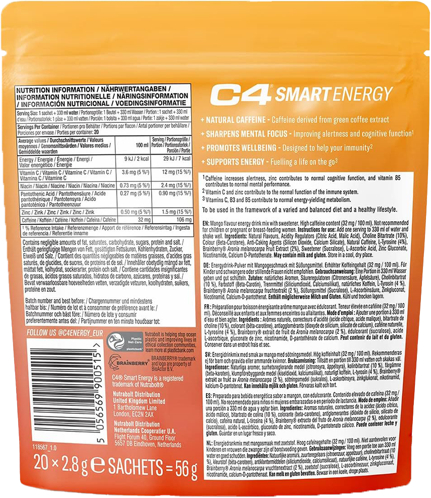 C4 Smart Energy Powder - 20 sachets Mango
