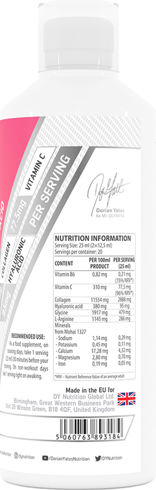 Dorian Yates Nutrition Collagen + Vitamin C + Hyaluronic Acid - 500 ml Orange