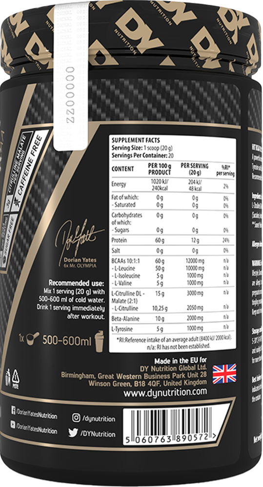 Dorian Yates Nutrition HIT BCAA 10:1:1 - 400 g Strawberry