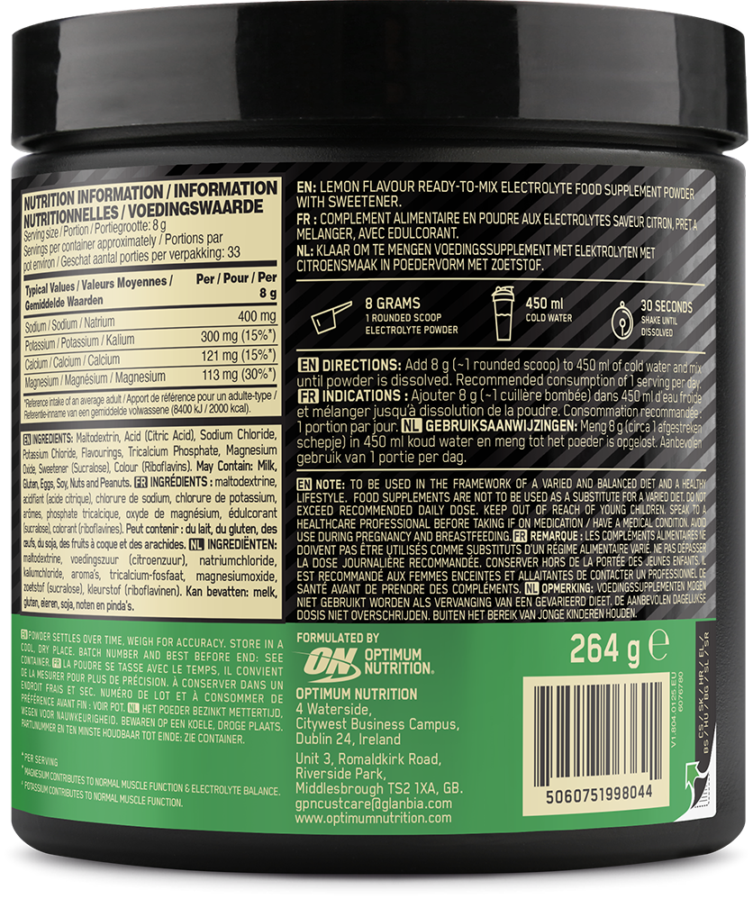Optimum Nutrition Electrolyte Powder - 264 g Lemon