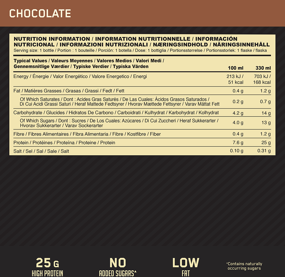 Optimum Nutrition High Protein Shake - 12 x 330 ml Chocolate